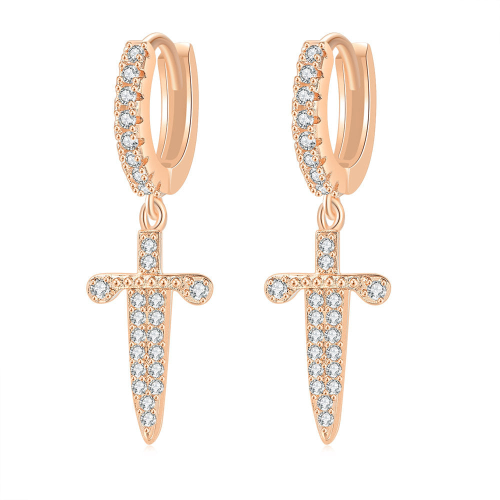 Cross Earrings Copper Micro Inlaid Zircon