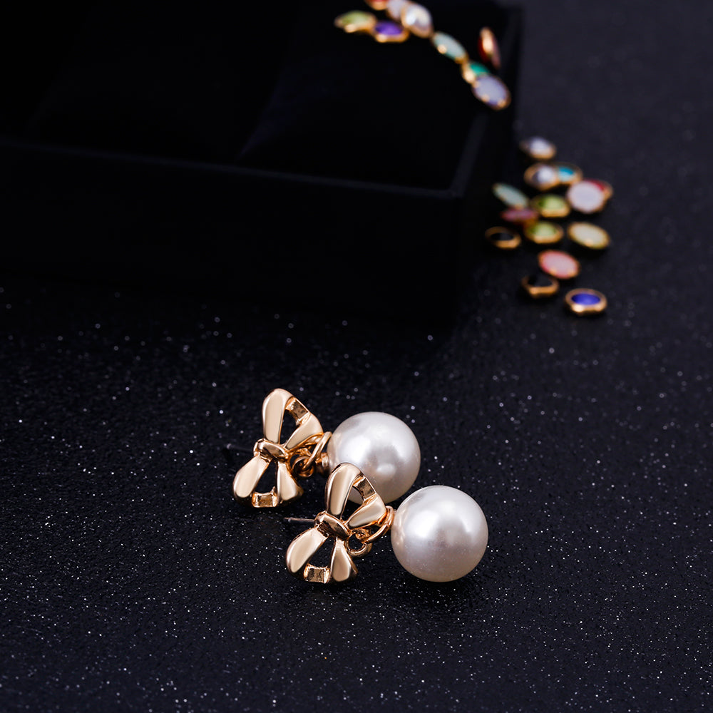 Zircon Bow Pearl Hypoallergenic Earrings Heart-shaped
