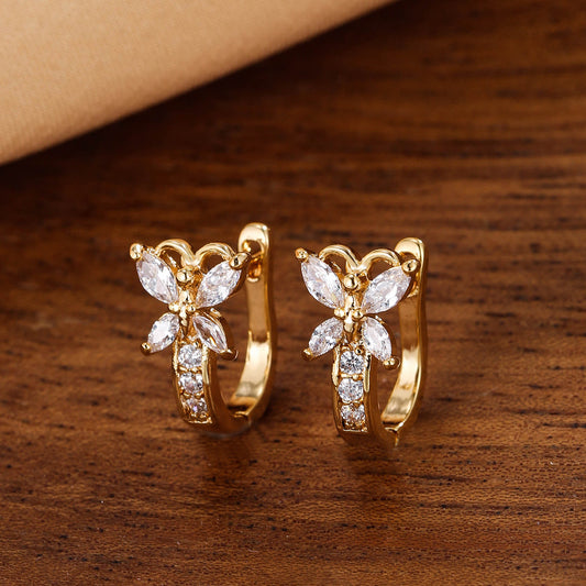 Vintage Pastoral Style Earrings Edge Inlaid Zircon Small Butterfly