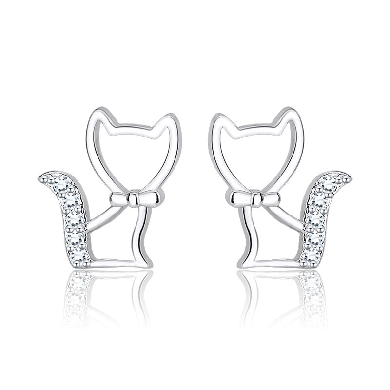 925 Silver Stud Earrings Butterfly Fox Cat Micro Inlaid Shining Zircon Accessories