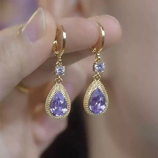 Fashion Purple Droplet Zircon Durian Earrings