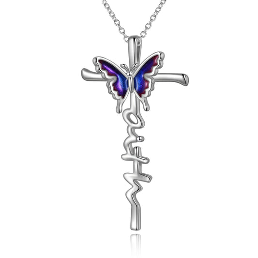 YFN Sterling Silver Butterfly Cross Necklace Jewelry Gifts for Women (US only)