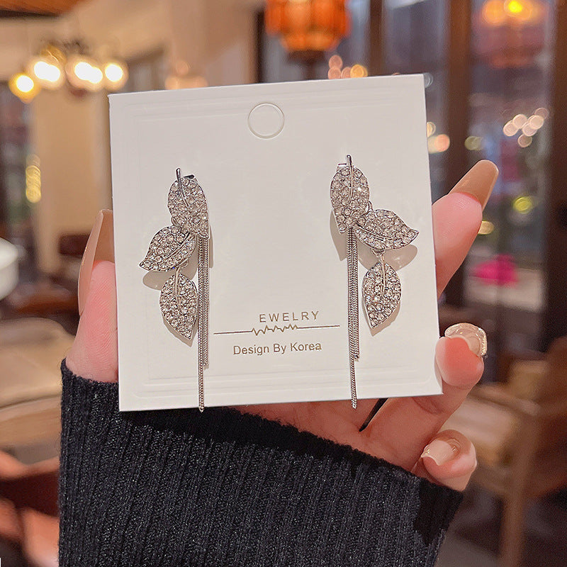 Silver Needle Long Fringed Zircon Earrings