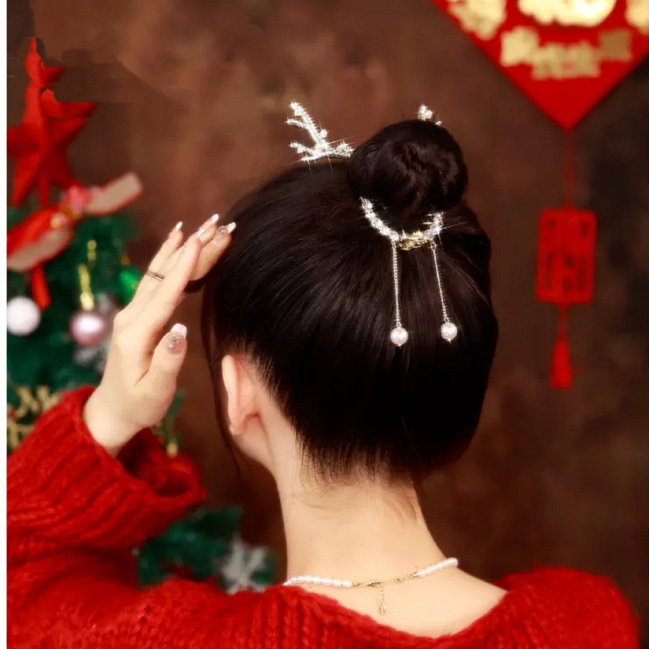 Alloy Pearl Hair Accessories Elk Romantic Shining Zirconium Tassel Bead Ball
