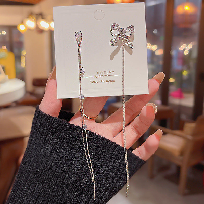 Silver Needle Long Fringed Zircon Earrings