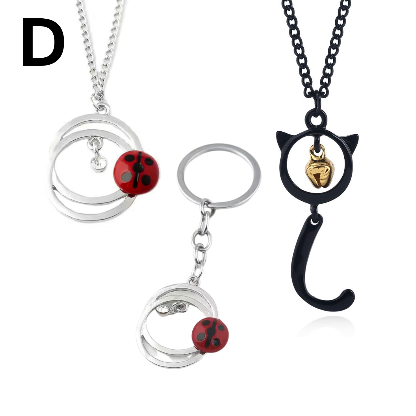 Miraculous Necklaces & Keychain Package | Gift for Friends, Ladybug Fans on Birthday or Anniversary | Black Cat and Ladybug Groovy Design
