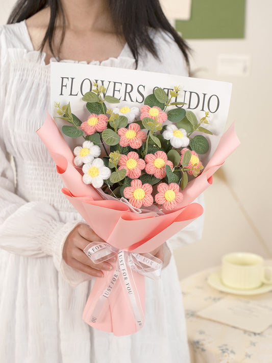 Pink Knitted Wool Bouquet Rose FINISHED PRODUCT