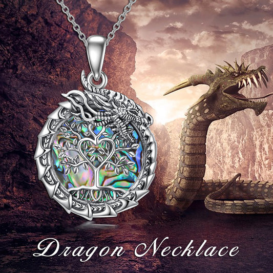 YFN Dragon Necklace Tree of Life Abalone Shell Pendant Jewelry (Gift Box included)
