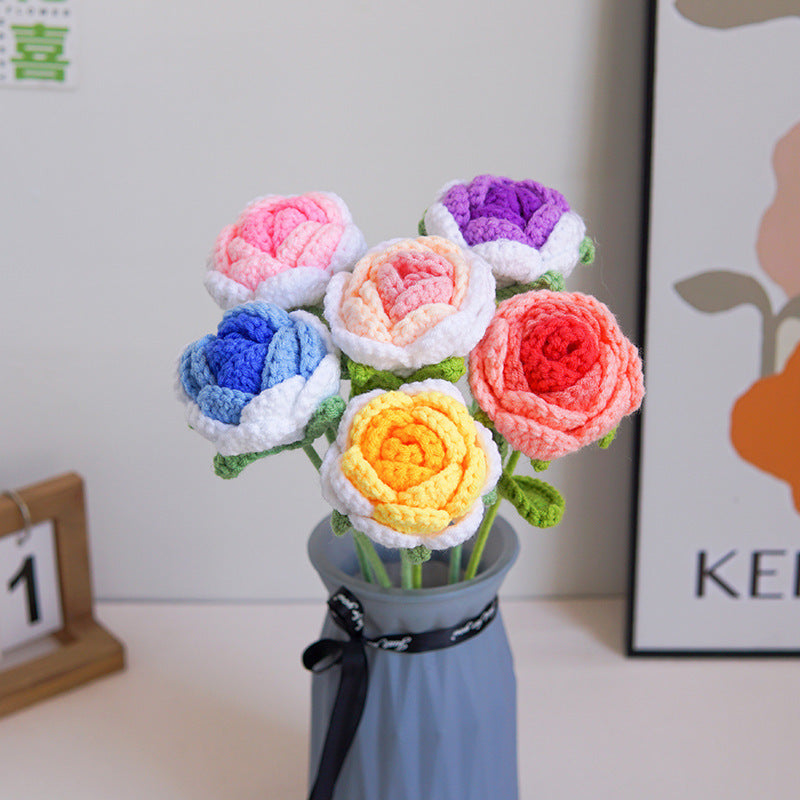 Milk Cotton Emulational Rose Flower Wool Knitted Fake Flower