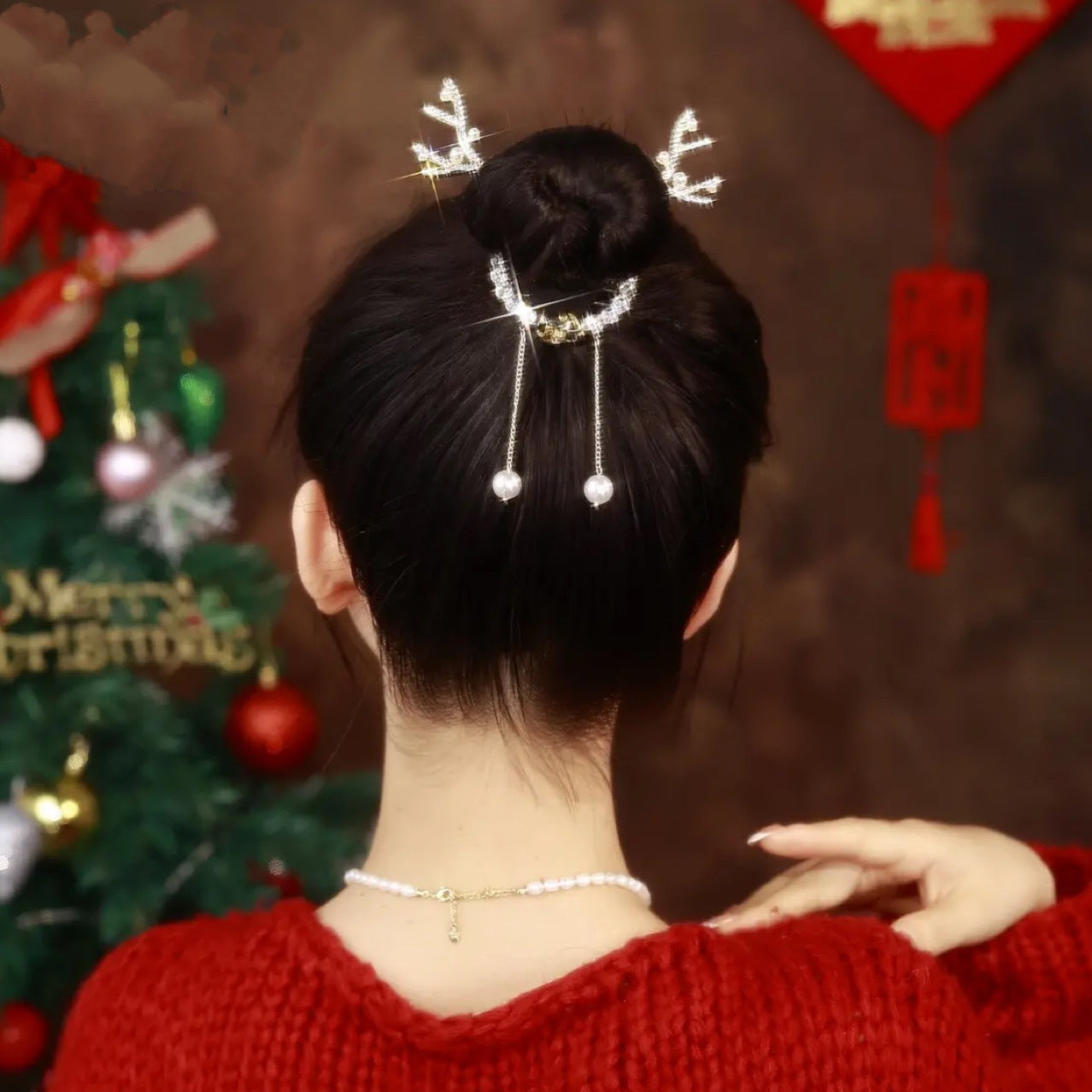 Alloy Pearl Hair Accessories Elk Romantic Shining Zirconium Tassel Bead Ball