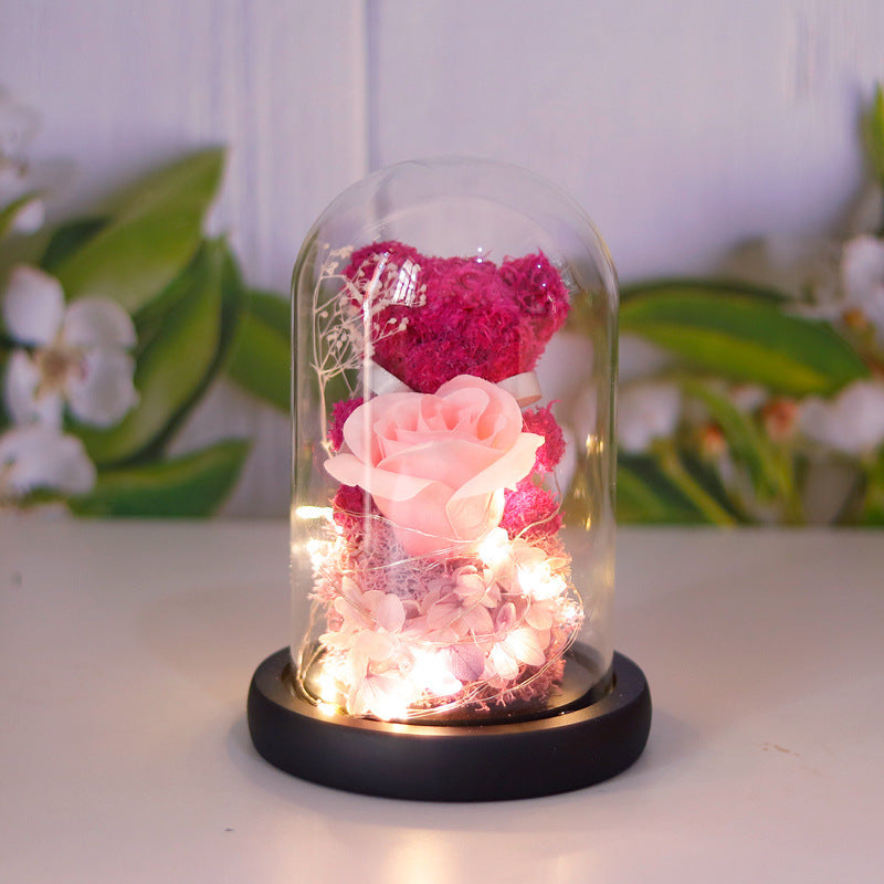 Eternal Preserved Rose Gift Box With Bear & Lights