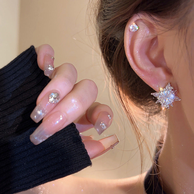Sparking Snowflake Shiny Zircon  Firework Earring