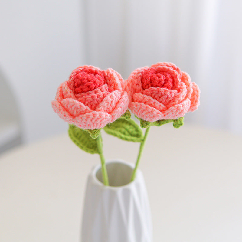 Milk Cotton Emulational Rose Flower Wool Knitted Fake Flower