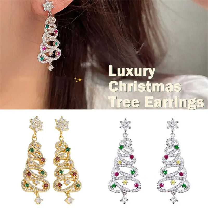 New Full Inlaid Colorful Zircon Christmas Tree Tassel Earrings Fashion Party Jewelry - Christmas Gift