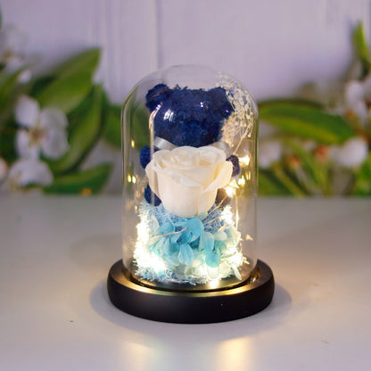 Eternal Preserved Rose Gift Box With Bear & Lights