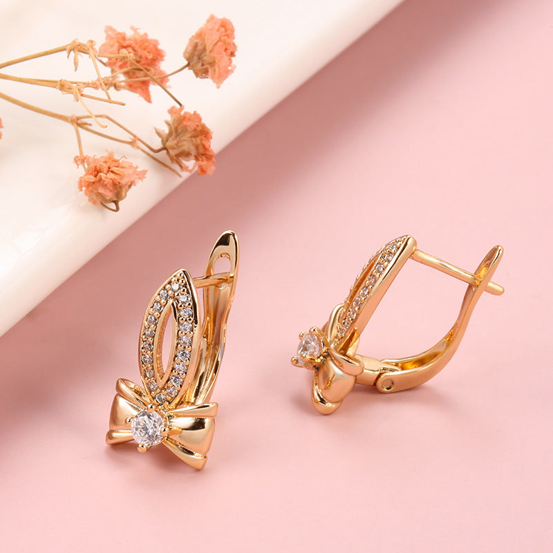 Ins Special-interest Design Copper Gold Plated Zircon Earrings