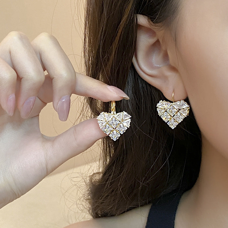 French Style Heart-shaped Zircon Earrings