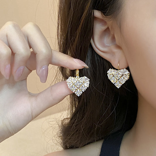French Style Heart-shaped Zircon Earrings