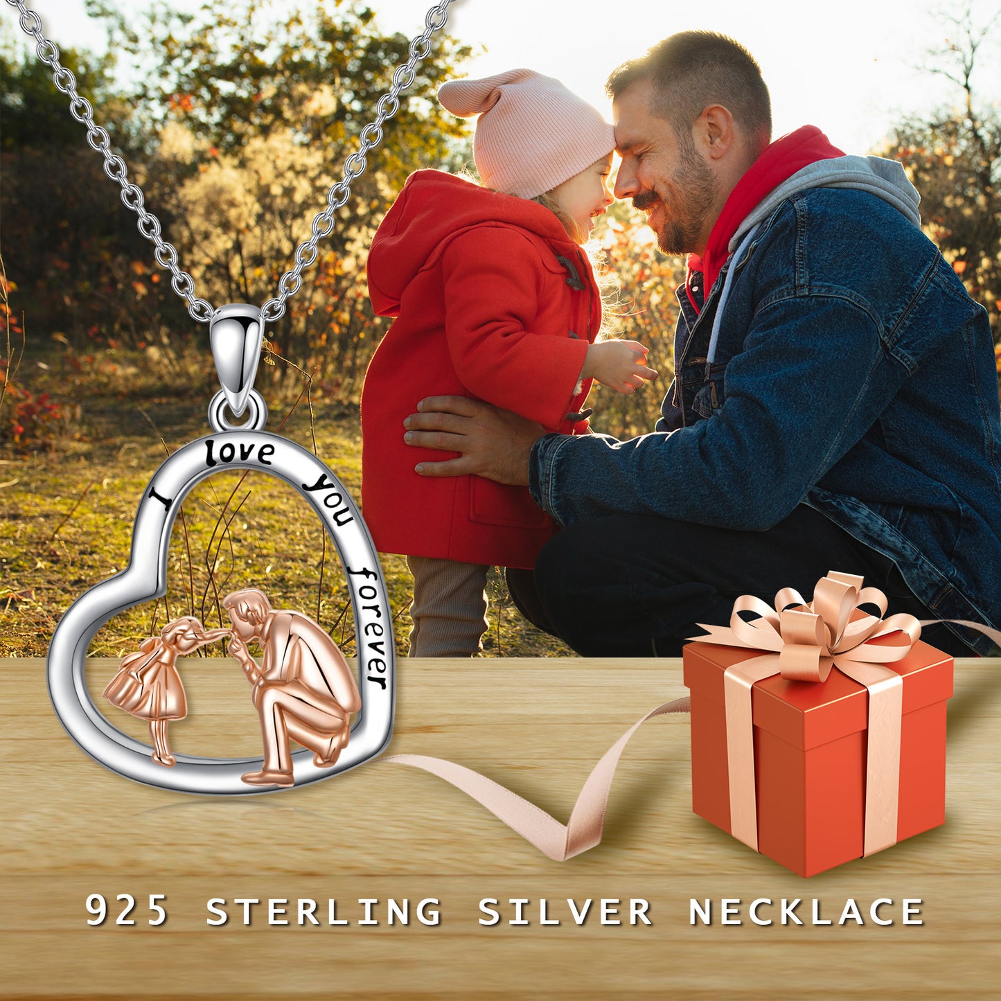 YFN S925 Sterling Silver Daughter Gift from Dad Daughter Heart Pendant Necklace I Love You Forever Jewelry (US only)