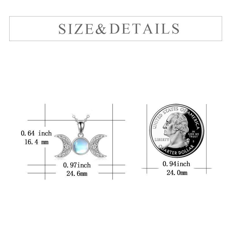YFN Moonstone Triple Moon Goddess Amulet Pentagram Pendant Necklace Sterling Silver Wiccan Jewelry (Gift box included)