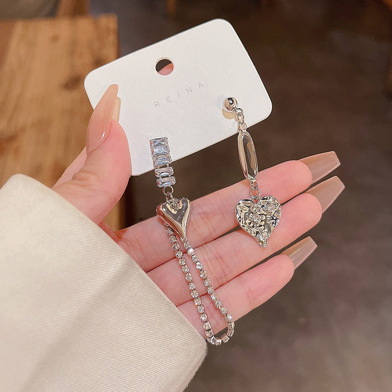 Silver Needle Long Fringed Zircon Earrings