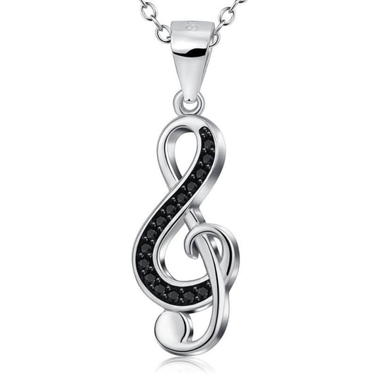 YFN S925 Sterling Silver Treble Clef Pave Necklace