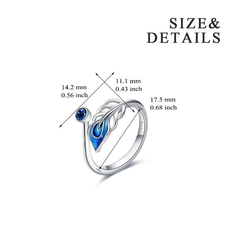 YFN S925 Sterling Silver Sapphire Birthstone Leaf Feather Adjustable Ring (Gift box included)