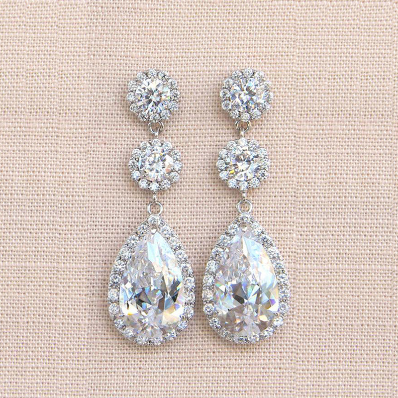 Super Bride Wedding Water Drop Zircon Earrings