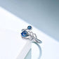 YFN S925 Sterling Silver Sapphire Birthstone Leaf Feather Adjustable Ring (Gift box included)