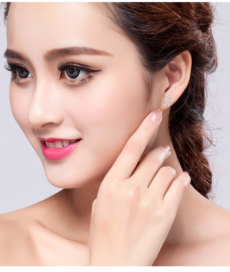 925 Silver Stud Earrings Butterfly Fox Cat Micro Inlaid Shining Zircon Accessories