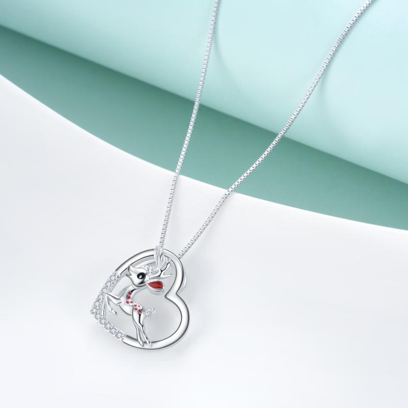 YFN Sterling Silver Sika Deer Heart Zircon Necklace (US only)