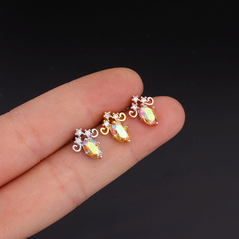 Creative Personality Inlaid Zircon Flower Piercing Earrings