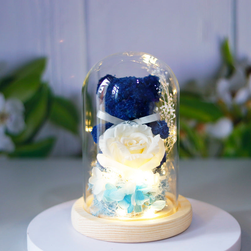 Eternal Preserved Rose Gift Box With Bear & Lights