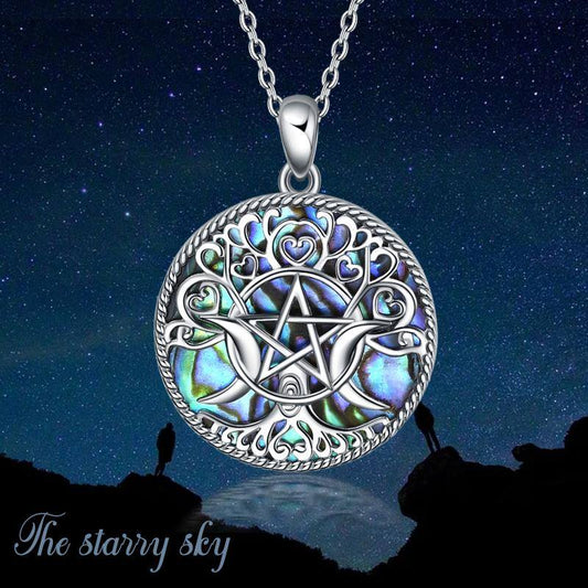 YFN S925 Triple Moon Goddess Pentagram Pentacle Pendant necklace Pagan Wiccan Jewelry (Gift box included)