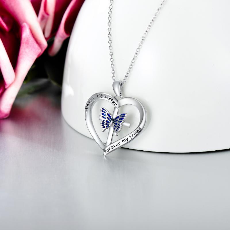 YFN Butterfly Heart Pendant Necklace in White Gold Plated Sterling Silver