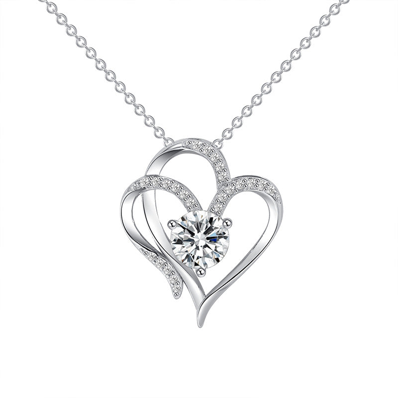 Zircon Double Love Necklace With Rhinestones Heart-shaped Necklace Clavicle Chain Jewelry For Women Valentine's Day