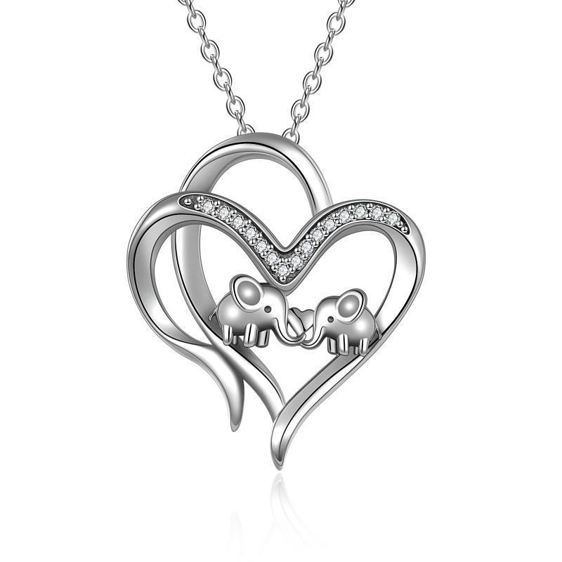 YFN Sterling Silver Elephant Heart-shaped Pendant For Mother and Child