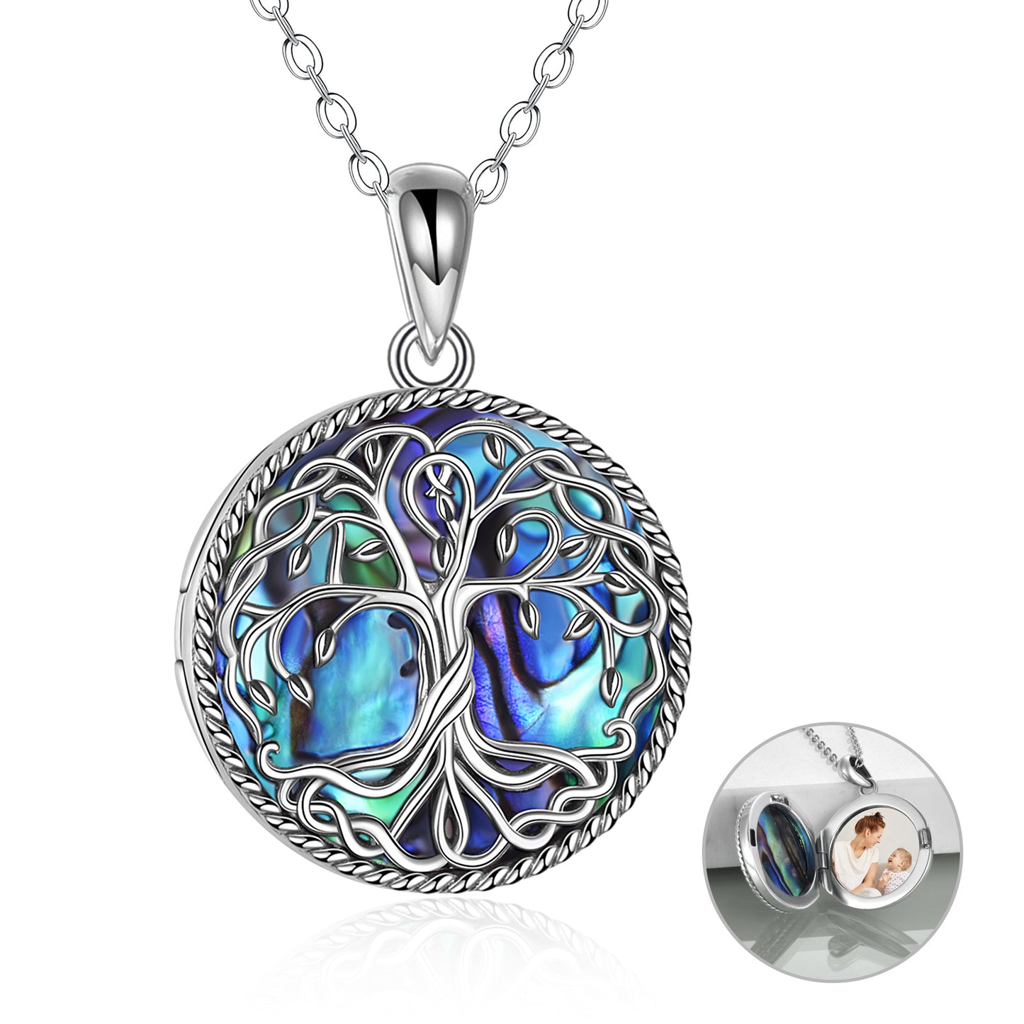 NEW YFN Tree of Life Locket Necklace Jewelry for Women Sterling Silver Celtic Family Tree Abalone Shell Lockets Jewelry Gifts for Mom Daughter