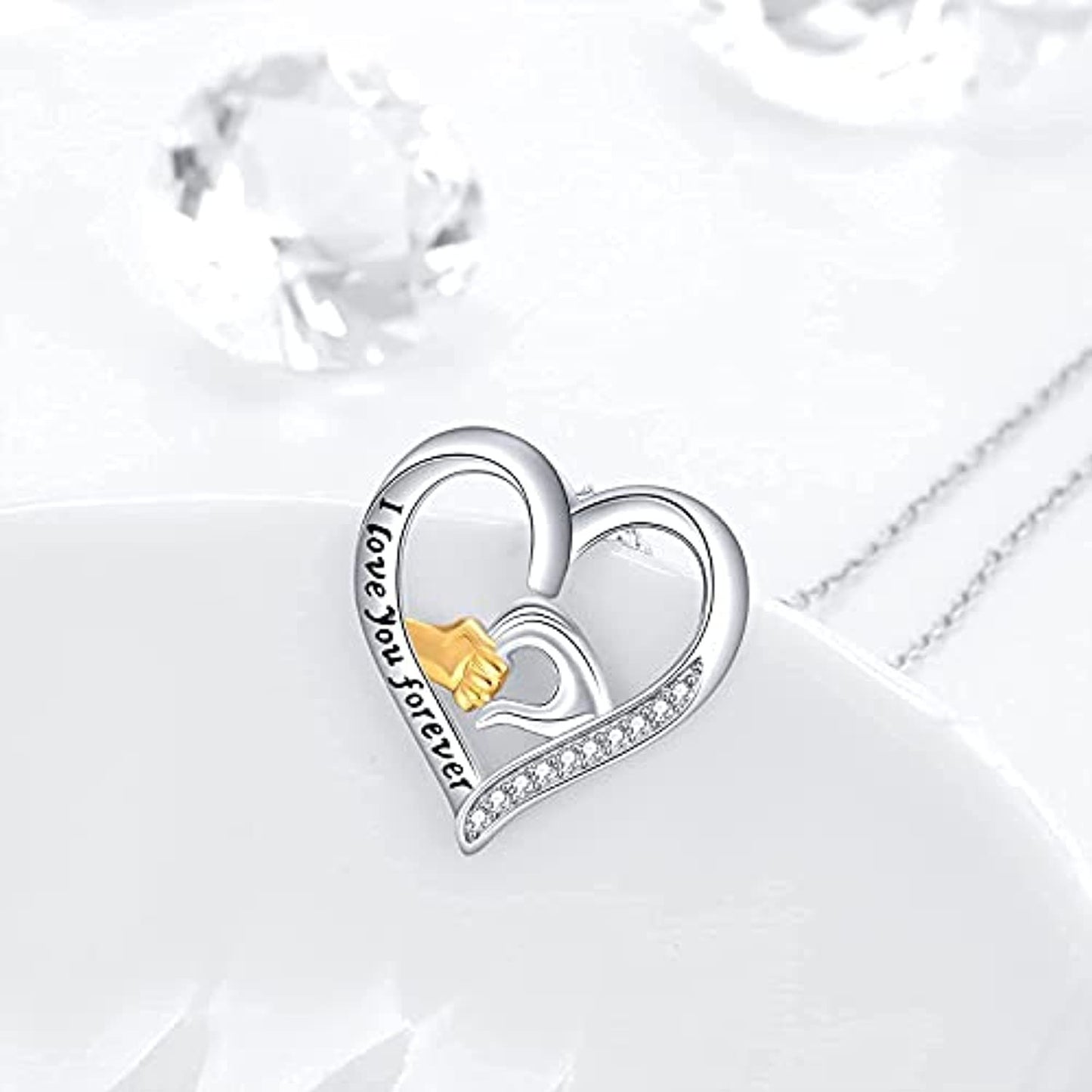 YFN Mother and Child Hands Love Heart Pendant Necklace Jewelry for Women I Love You Forever (US only)