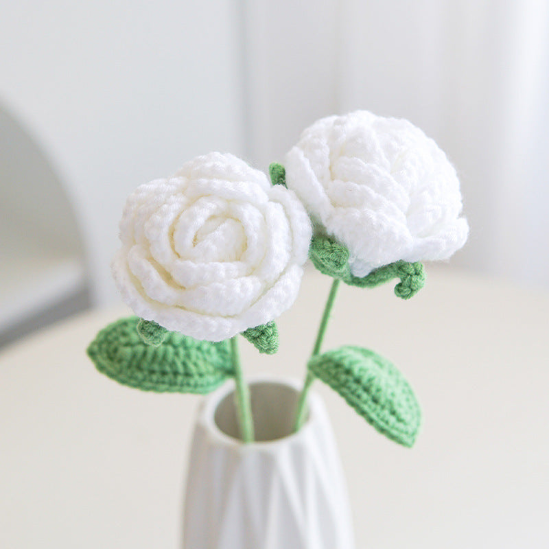 Milk Cotton Emulational Rose Flower Wool Knitted Fake Flower