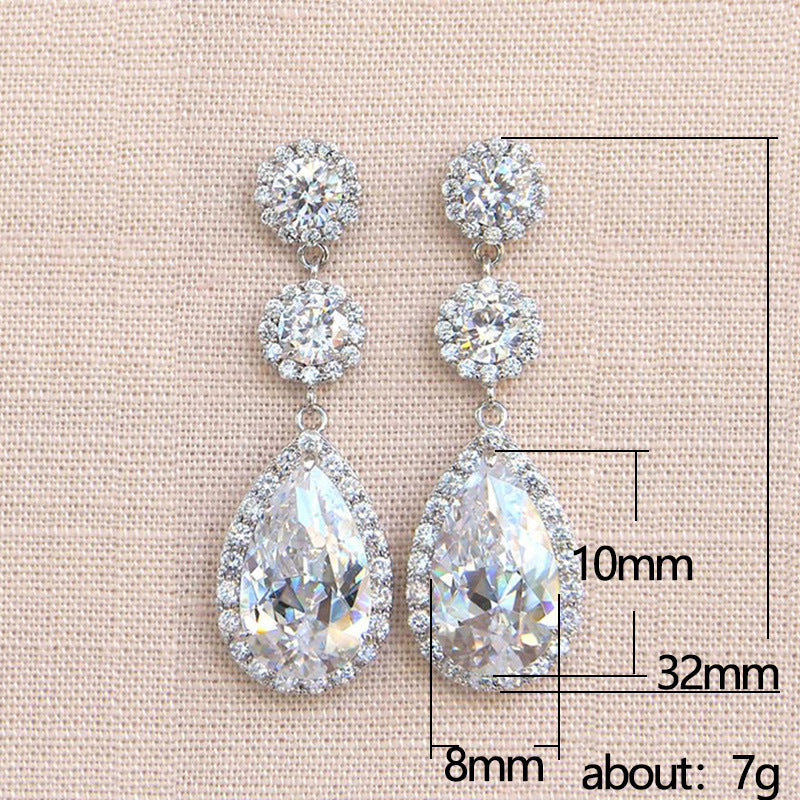 Super Bride Wedding Water Drop Zircon Earrings