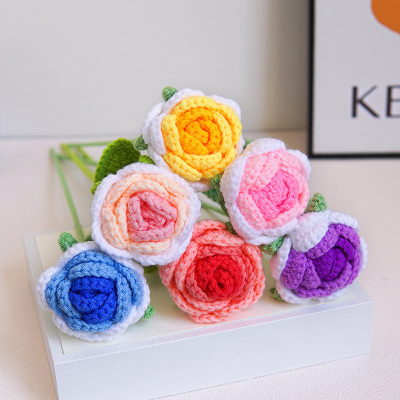 Milk Cotton Emulational Rose Flower Wool Knitted Fake Flower