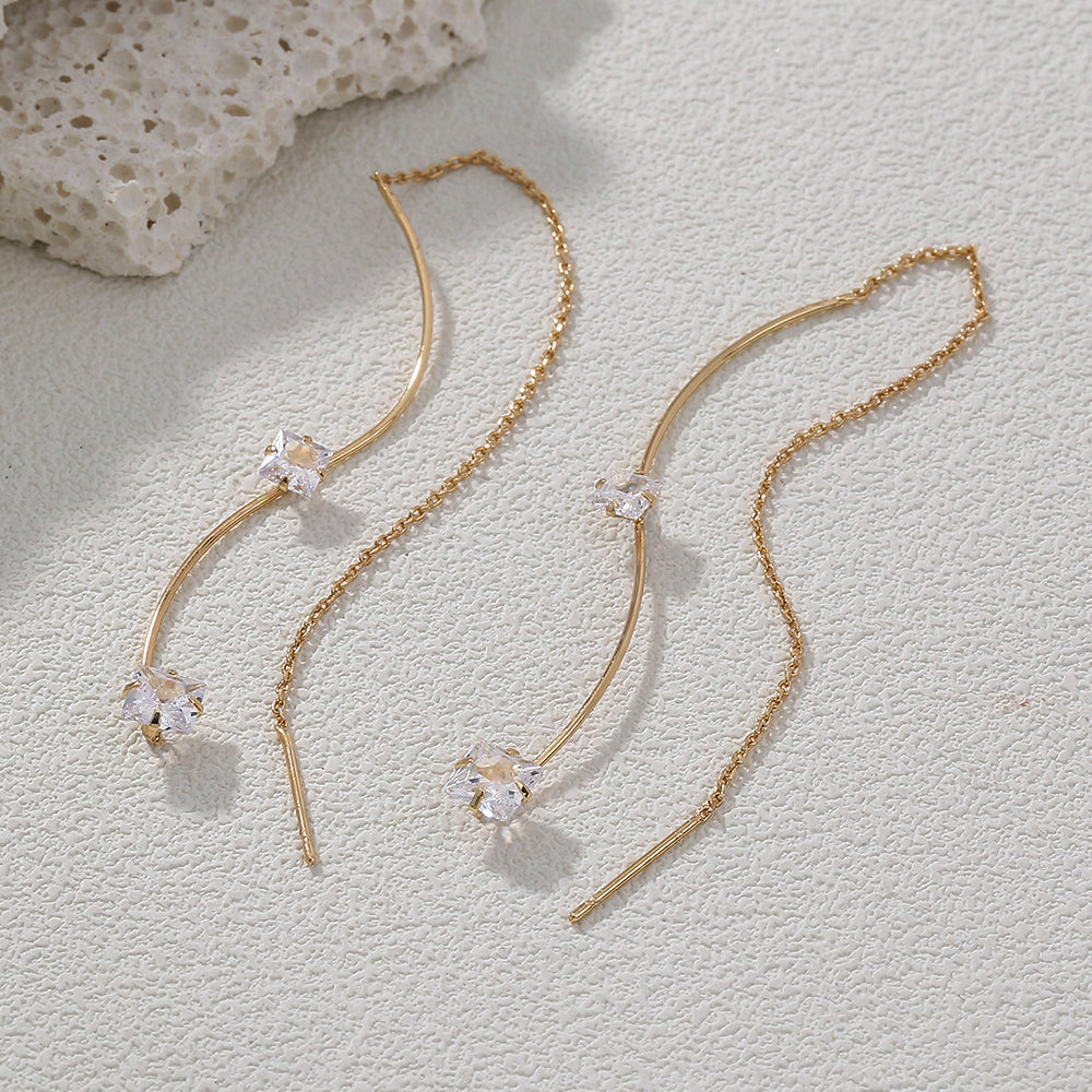 Simple And Long Earrings Korean Tzitzit With Micro-zircon