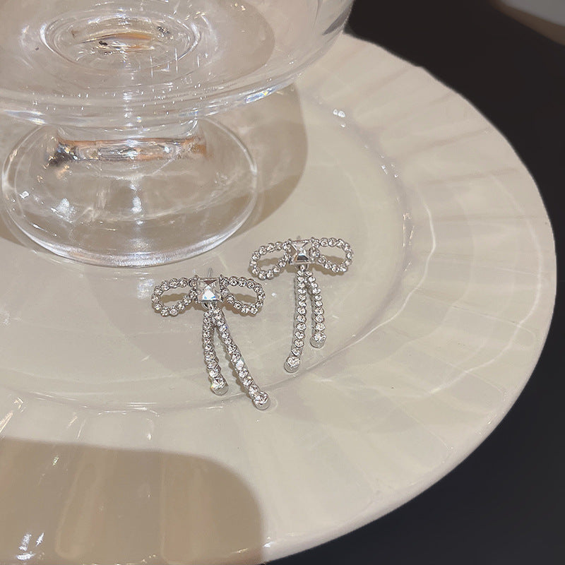 Silver Needle Long Fringed Zircon Earrings