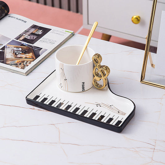 Piano Black And White Key Ceramic Coffee Set