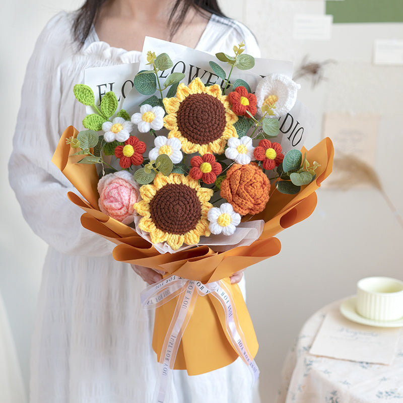 Hand-woven Flower Knitted Sunflower Bouquet FINISHED PRODUCT