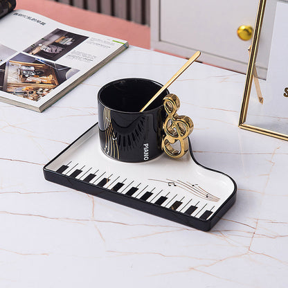 Piano Black And White Key Ceramic Coffee Set