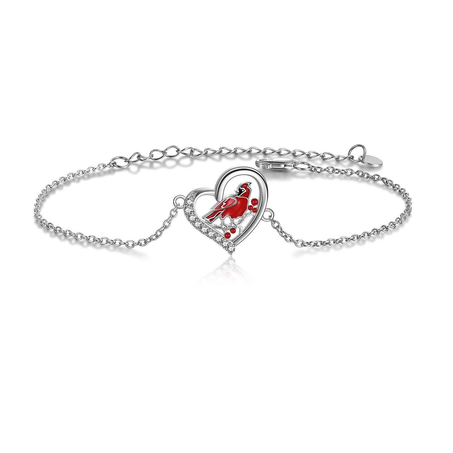 YFN Red Cardinal Heart Shaped Zircon Sterling Silver Anklet Jewelry Gift for Women (US only)