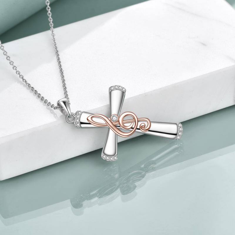 YFN S925 Musical Note Necklace Religious Cross Pendant Necklace Jewelry  (Gift Box included)