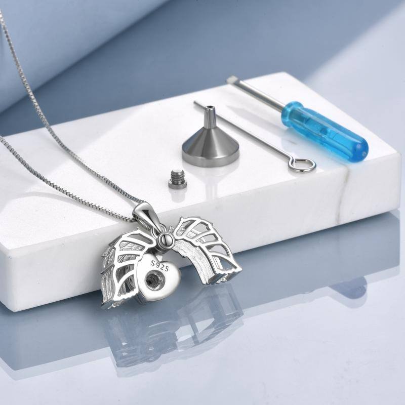 YFN Angel Wings S925 Urn Necklace for Cremation Memory Jewelry (Gift Box included)